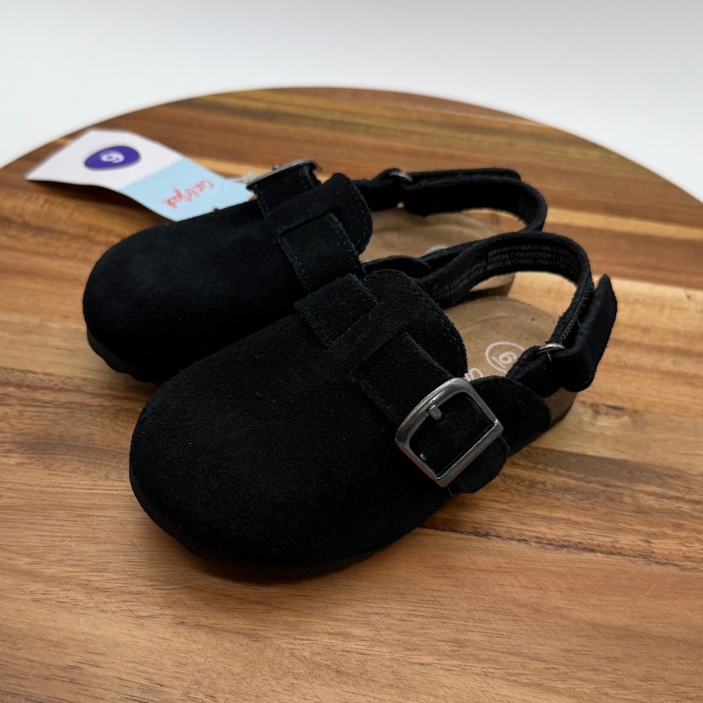 Cat & Jack Size 6 Berlin Black Faux Suede Buckle Slingback Clogs Kids 2684